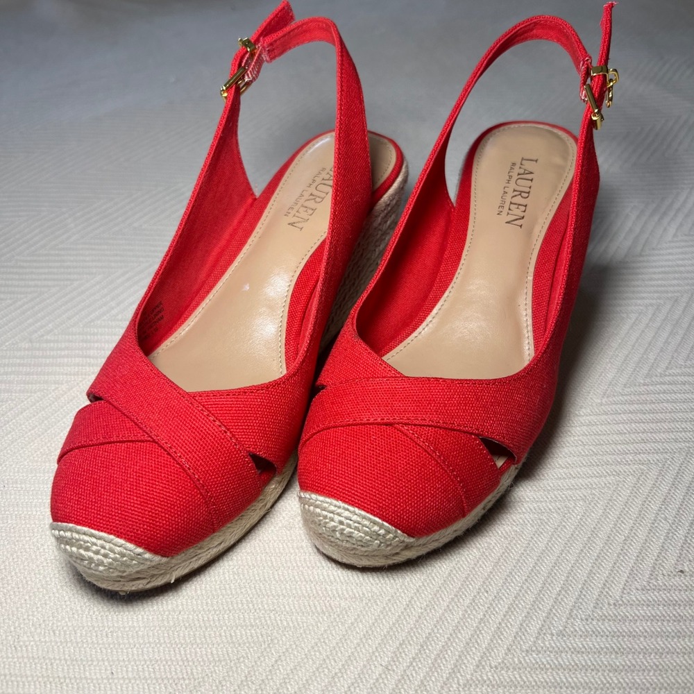 Lauren Ralph Lauren Hadly Red Espadrille Wedge Slingback Sandals Womens 7B